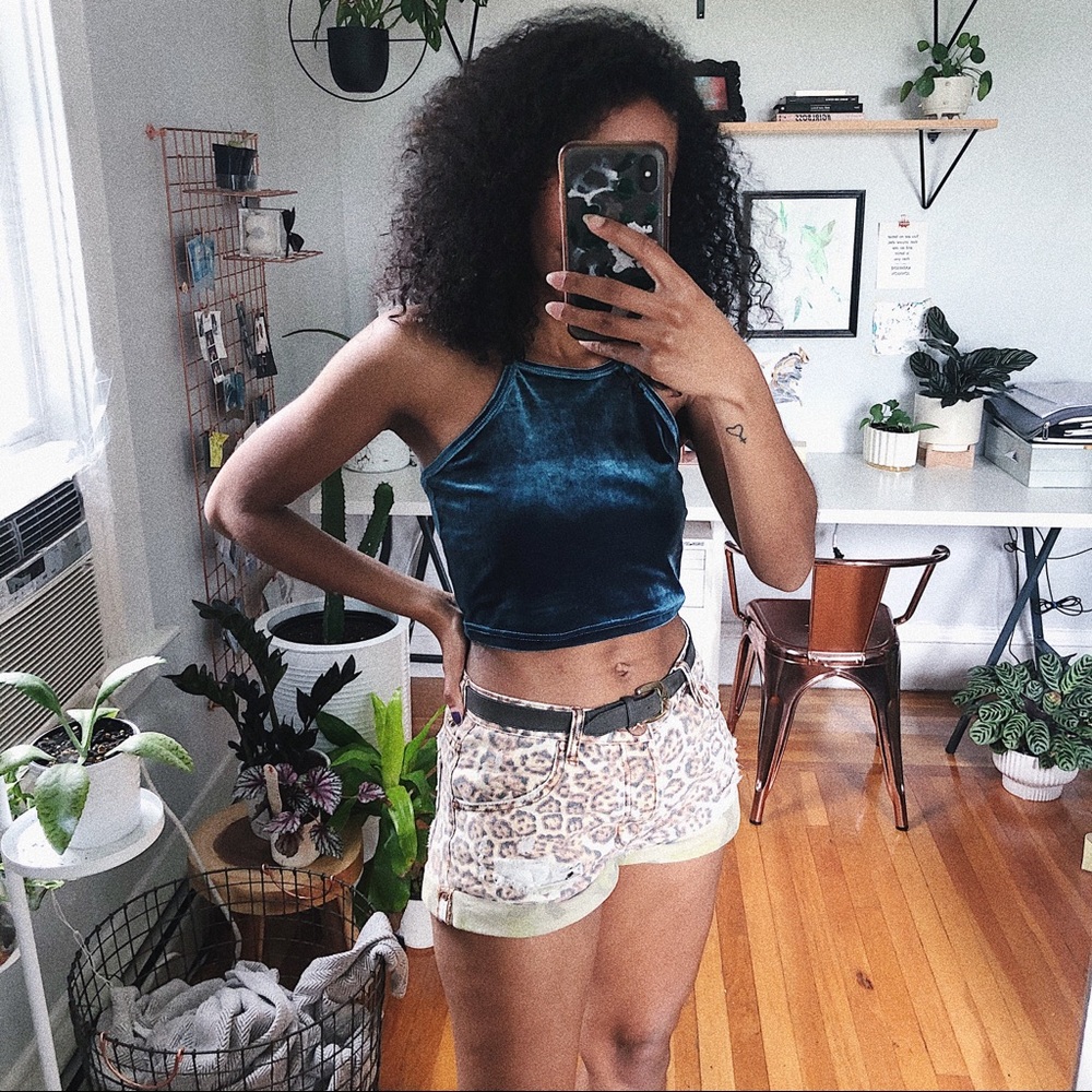 Evil Twin Teal Velvet Crop Top